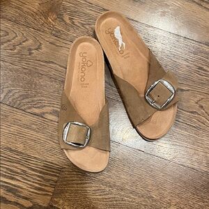 Yokono 9 Women's Tan Suede Mules with Buckle